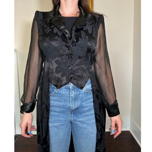 Vintage Amanda Lane Whimsigoth Black High to Low Trench Size Small - Picture 1 of 8